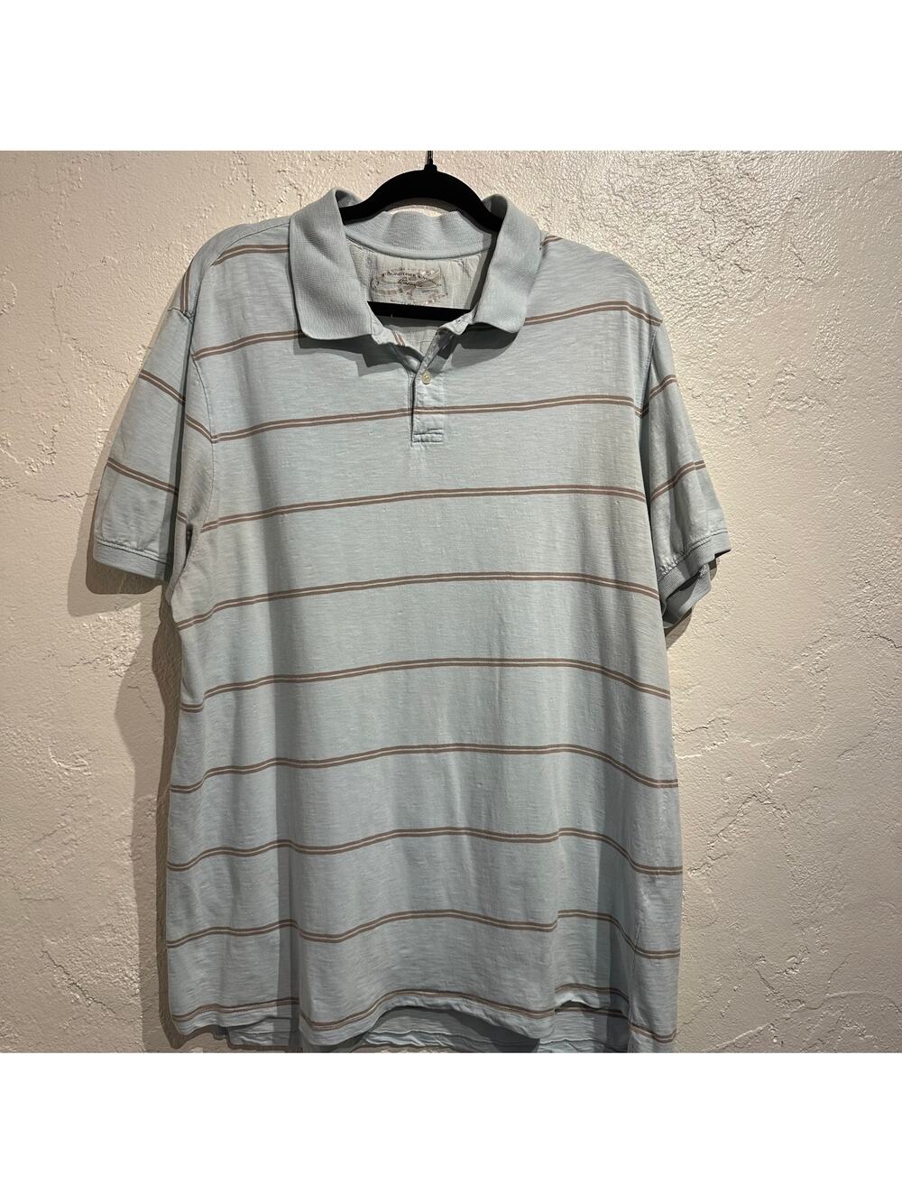 Roundtree & Yorke Casuals Size XL Polo Light Blue Taupe Striped 100% Cotton